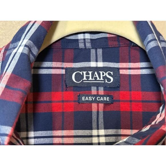 Chaps Easy Care Men's Red Navy Plaid Long Sleeve Button-up Shirt Size L Crest - Picture 3 of 14